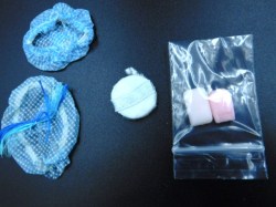 988 BARBIE SINGING IN THE SHOWER BLUE CAP, RAZOR, SOAP, TALC BOX, PUFF, SCUFFS, ROBE, BELT, BLUE TOWEL CHOICE
